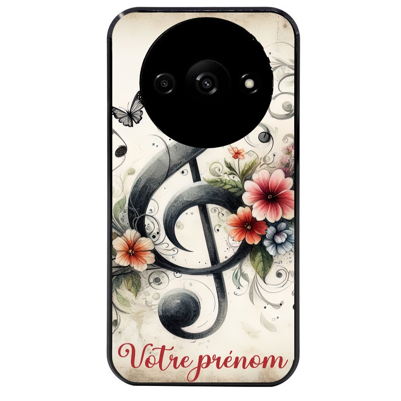 Coque noire taperso pour Redmi A3 avec motif musique cle sol personnalisee protection antichoc personnalisée