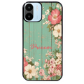 Coque noire taperso pour Redmi A1 et A2 avec motif bois et fleur avec votre prenom protection antichoc personnalisée