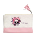 Pochette personnalisée motif tete de mort fleur en toile et simili cuir personnalisée