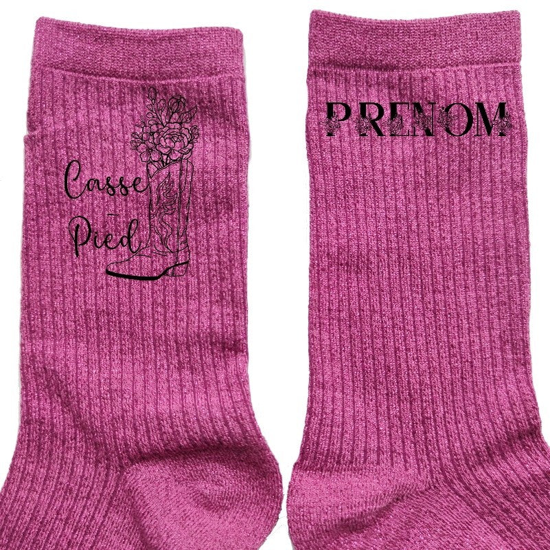 Chaussettes personnalisées paillettes rose motif casse pied