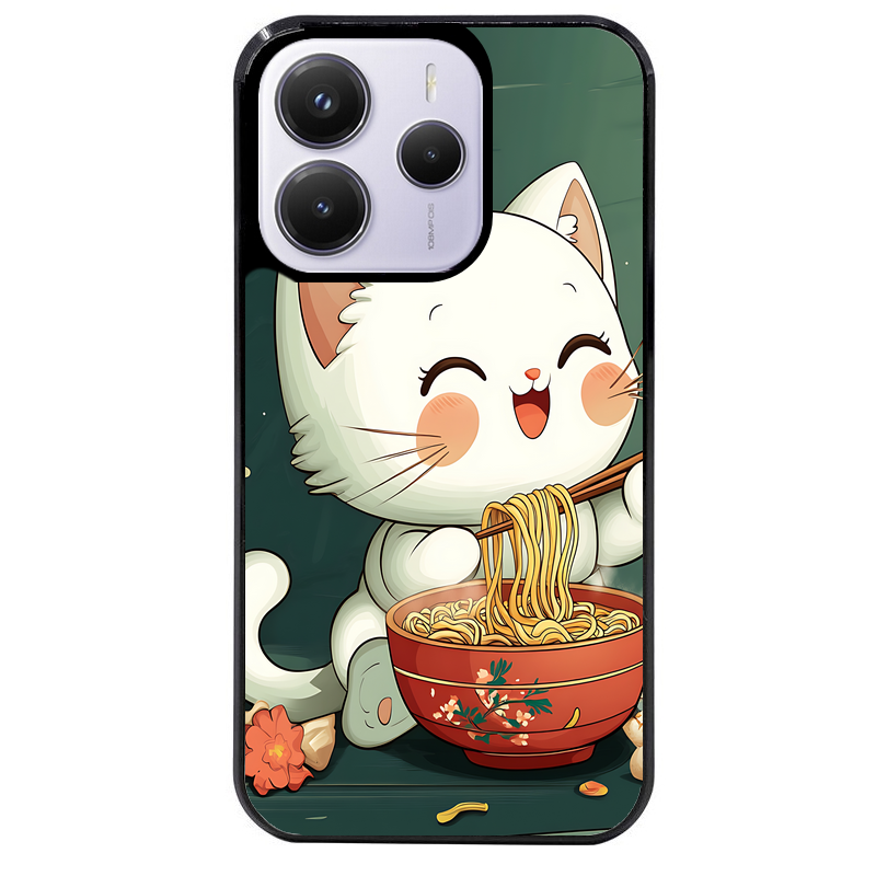 Coque noire taperso pour Redmi Note 14 et PRO PLUS 4G 5G avec motif chat ramen nuage protection antichoc personnalisée