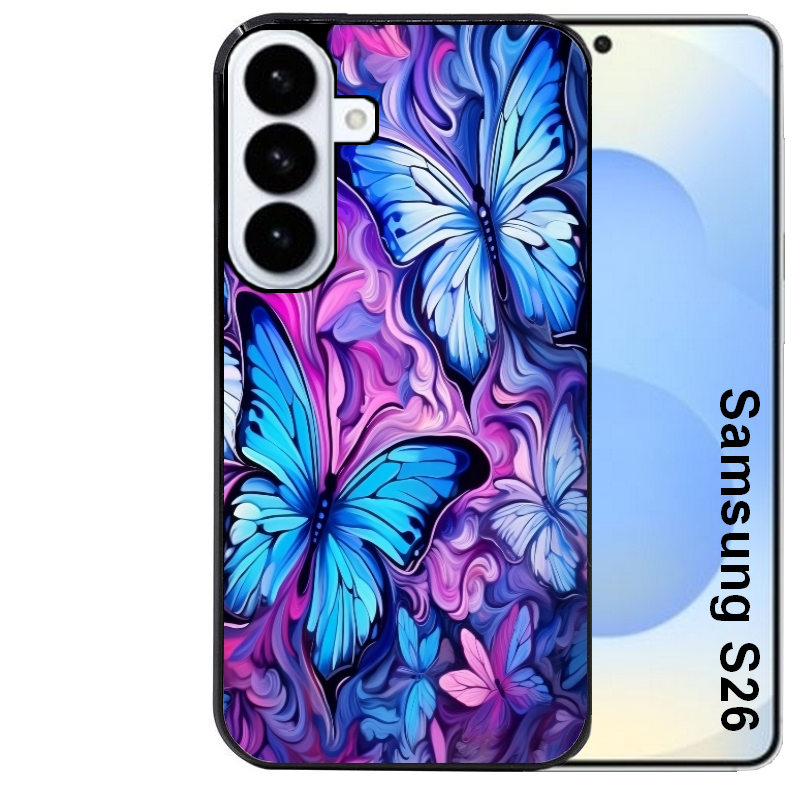 Coque noire taperso pour galaxy S26 et PLUS ULTRA FE avec motif papillon violet uv protection antichoc personnalisée
