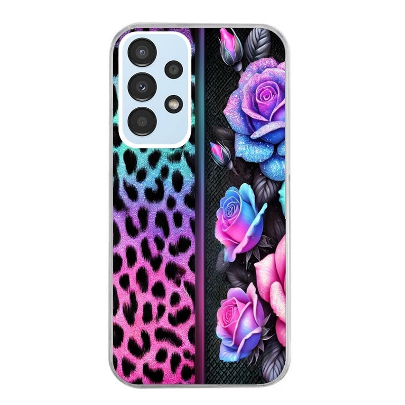 Coque taperso pour Galaxy A13 4G et 5G A23 A53 avec motif leopard et fleur protection antichoc personnalisée