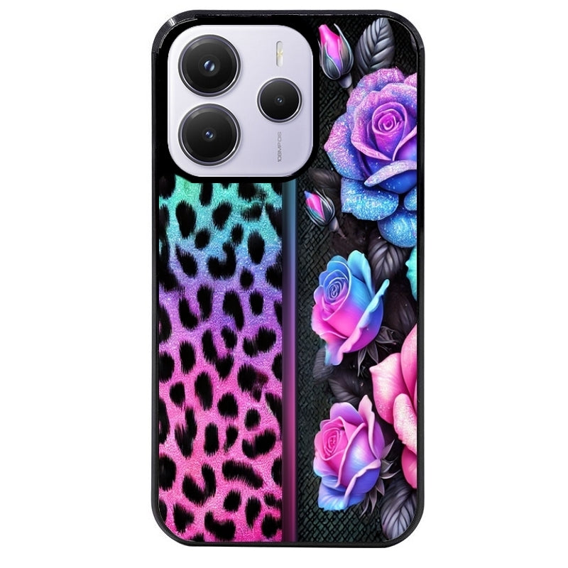 Coque noire taperso pour Redmi Note 14 et PRO PLUS 4G 5G avec motif leopard et fleur protection antichoc personnalisée