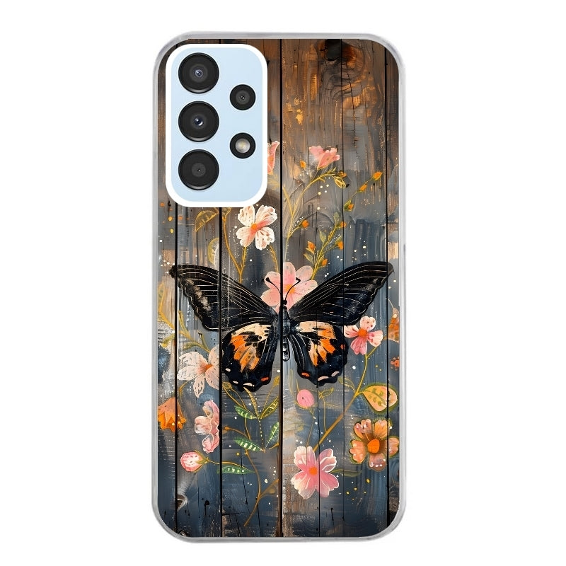 Coque taperso pour Galaxy A13 4G et 5G A23 A53 avec motif bois et papillon 2 protection antichoc personnalisée