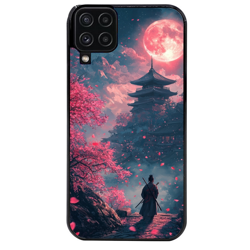 Coque noire taperso pour galaxy A22 A32 A52 A52S 4G 5G  avec motif samourai cerisier protection antichoc personnalisée