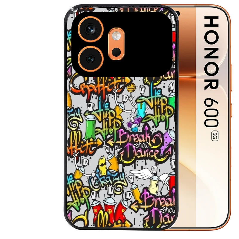 Coque noire taperso pour Honor 600 et 600 PRO avec motif tag et graffiti protection antichoc personnalisée