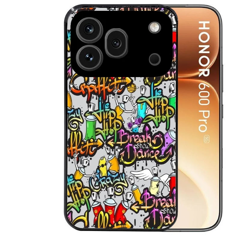 Coque noire taperso pour Honor 600 et 600 PRO avec motif tag et graffiti protection antichoc personnalisée