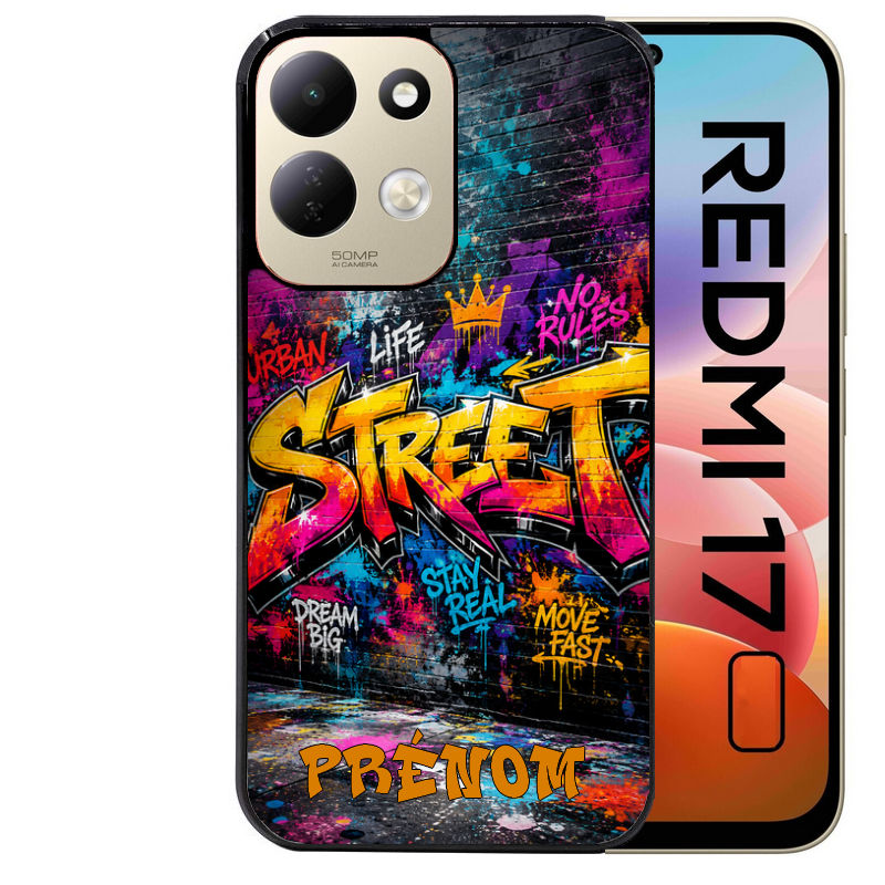 Coque pour Redmi 17 et 17C 4G 5G personnalisée street tag graffiti