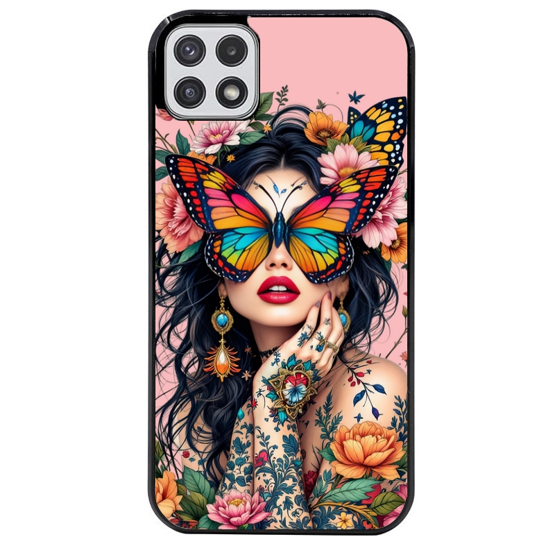 Coque noire taperso pour galaxy A22 A32 A52 A52S 4G 5G  avec motif femme papillon protection antichoc personnalisée