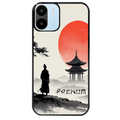 Coque noire taperso pour Redmi A1 et A2 avec motif samourai et temple personnalisee protection antichoc personnalisée