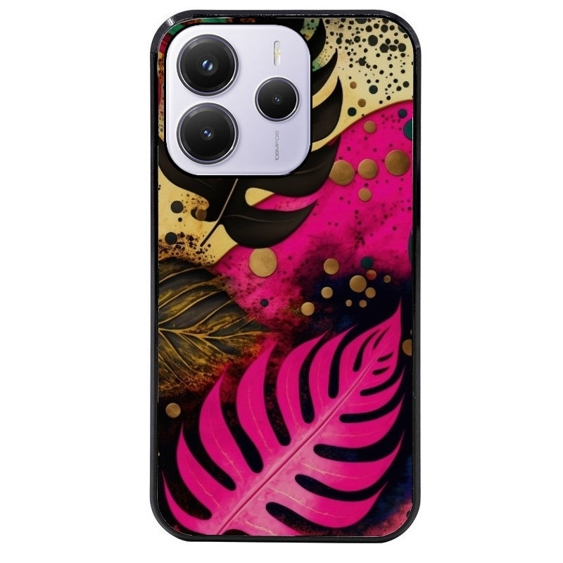 Coque noire taperso pour Redmi Note 14 et PRO PLUS 4G 5G avec motif tropical rose et des fleurs protection antichoc personnalisée