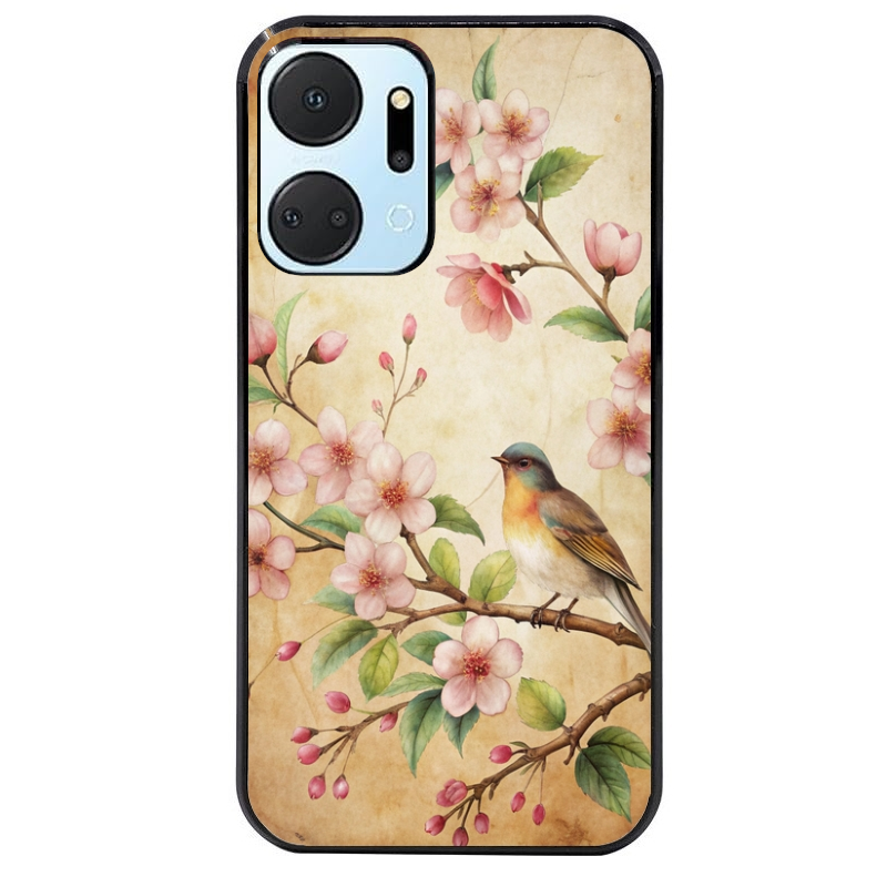 Coque noire taperso pour Honor X7A avec motif fleur et colibri protection antichoc personnalisée