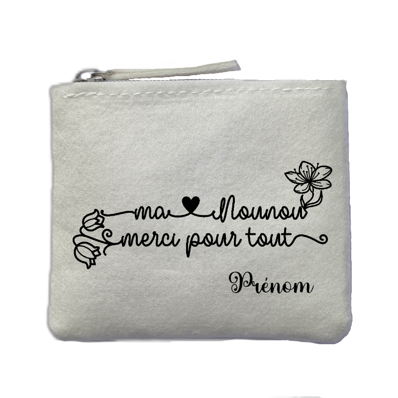 Porte monnaie personnalisé nounou merci coeur ivoire en feutrine en feutrine ivoire