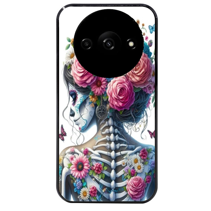 Coque noire taperso pour Redmi A3 avec motif tete de mort calavera papillon protection antichoc personnalisée