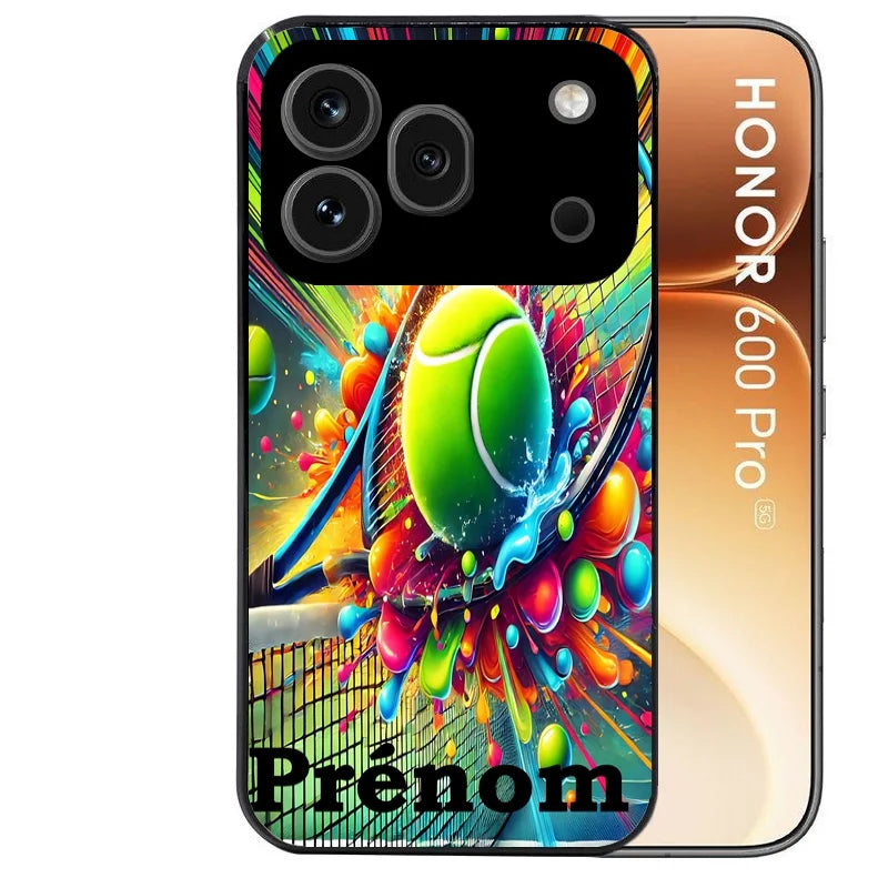 Coque noire taperso pour Honor 600 et 600 PRO avec motif tennis color personnalisee protection antichoc personnalisée