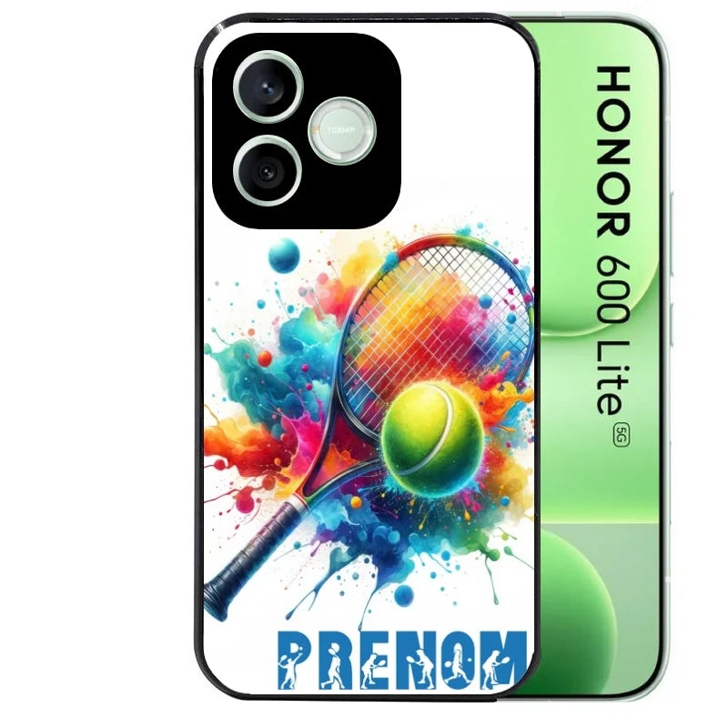 Coque noire pour Honor 600 LITE avec motif tennis raquette personnaliséee protection antichoc personnalisée