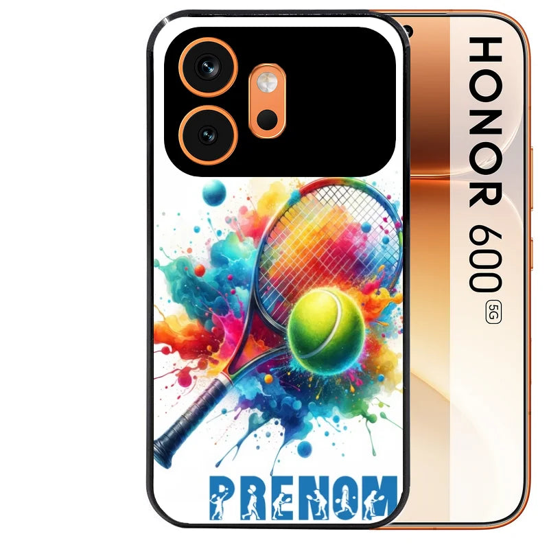 Coque noire taperso pour Honor 600 et 600 PRO avec motif tennis raquette personnalisee protection antichoc personnalisée