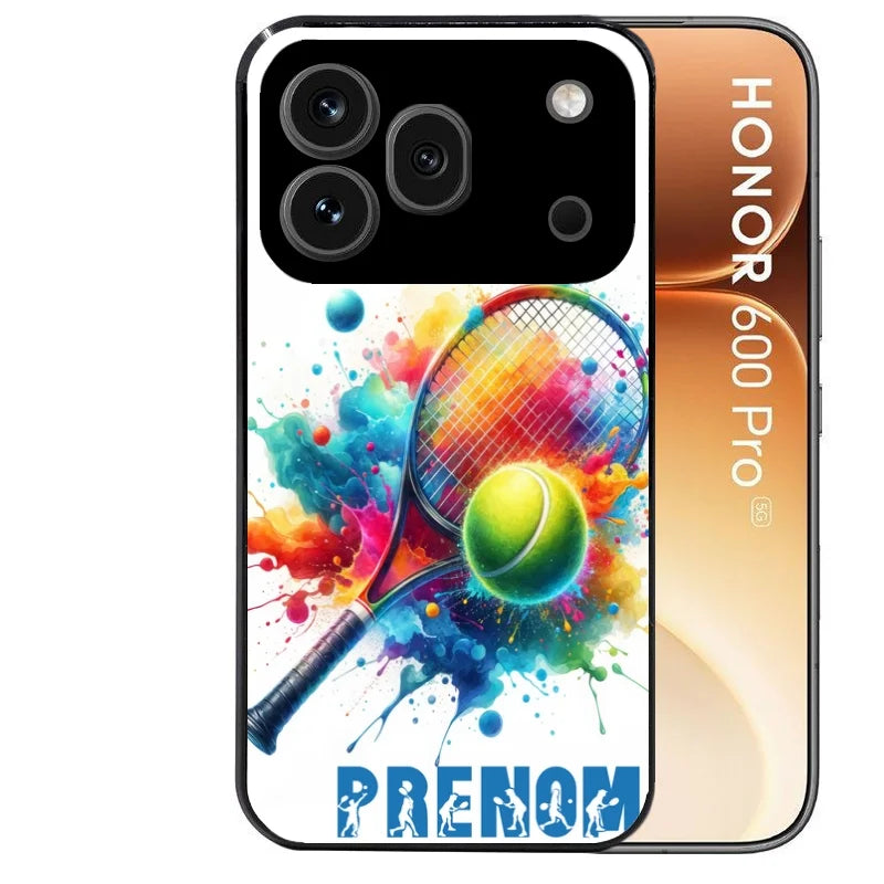Coque noire taperso pour Honor 600 et 600 PRO avec motif tennis raquette personnalisee protection antichoc personnalisée