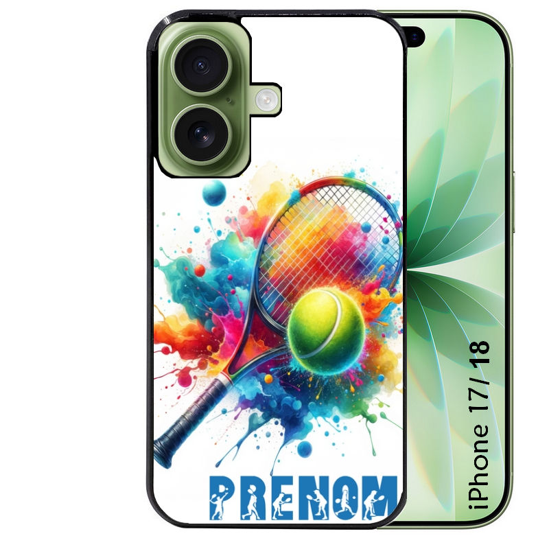 Coque pour Iphone 18 / PRO / PRO MAX / 18E personnalisée tennis raquette