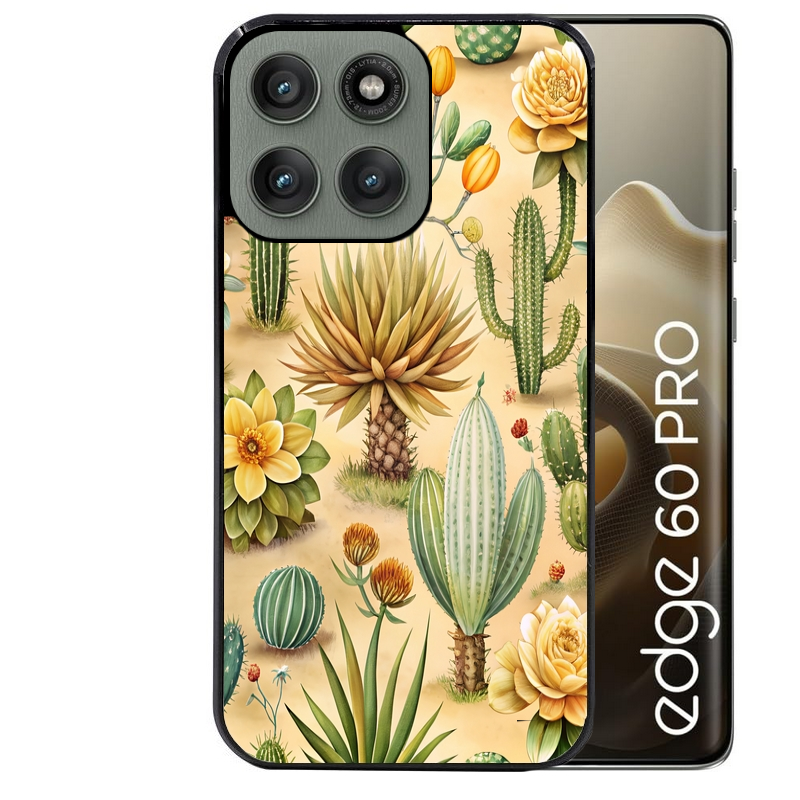 Coque noire taperso pour Moto Edge 60 et Neo Fusion Pro avec motif cactus et succulent protection antichoc personnalisée
