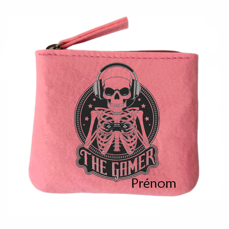 Porte monnaie personnalisé gamer skull en feutrine en feutrine