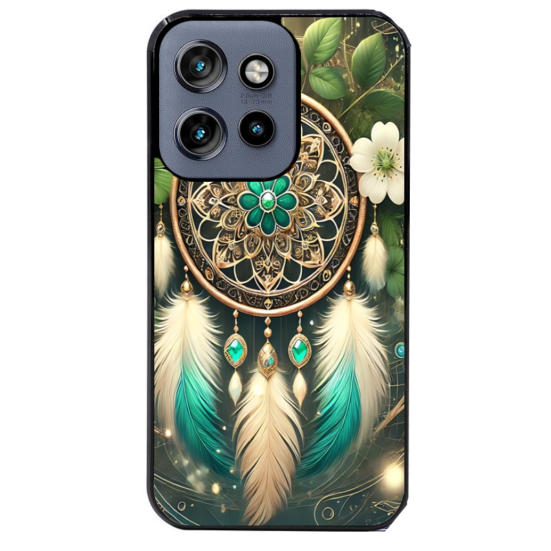 Coque noire taperso pour Moto Edge 60 et Neo Fusion Pro avec motif dreamcatcher talisman protection antichoc personnalisée