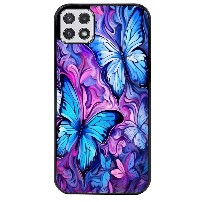 Coque noire taperso pour galaxy A22 A32 A52 A52S 4G 5G  avec motif papillon violet uv protection antichoc personnalisée