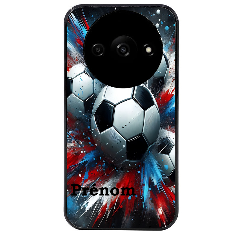 Coque noire taperso pour Redmi A3 avec motif foot tricolore personnalisee protection antichoc personnalisée