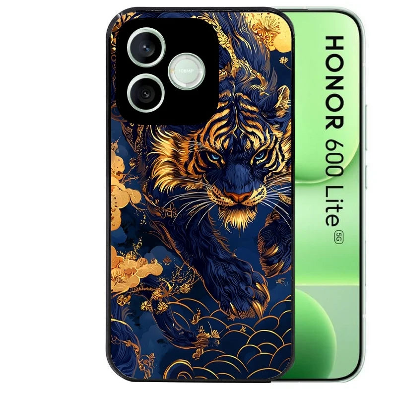 Coque noire pour Honor 600 LITE avec motif tigre et fleur protection antichoc personnalisée