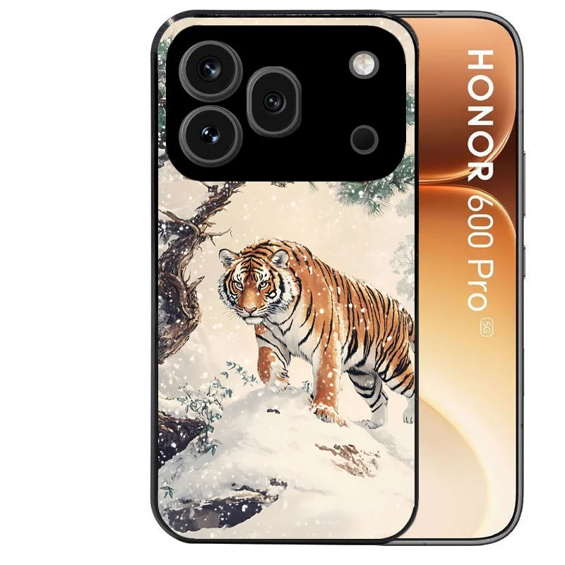 Coque noire taperso pour Honor 600 et 600 PRO avec motif tigre bonzai protection antichoc personnalisée