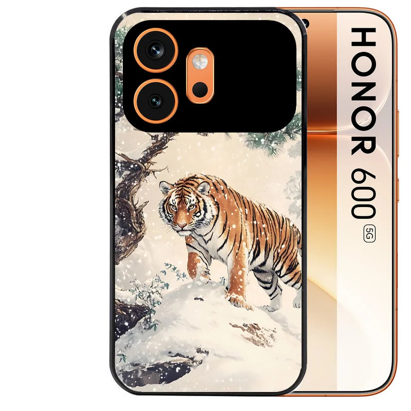 Coque noire taperso pour Honor 600 et 600 PRO avec motif tigre bonzai protection antichoc personnalisée