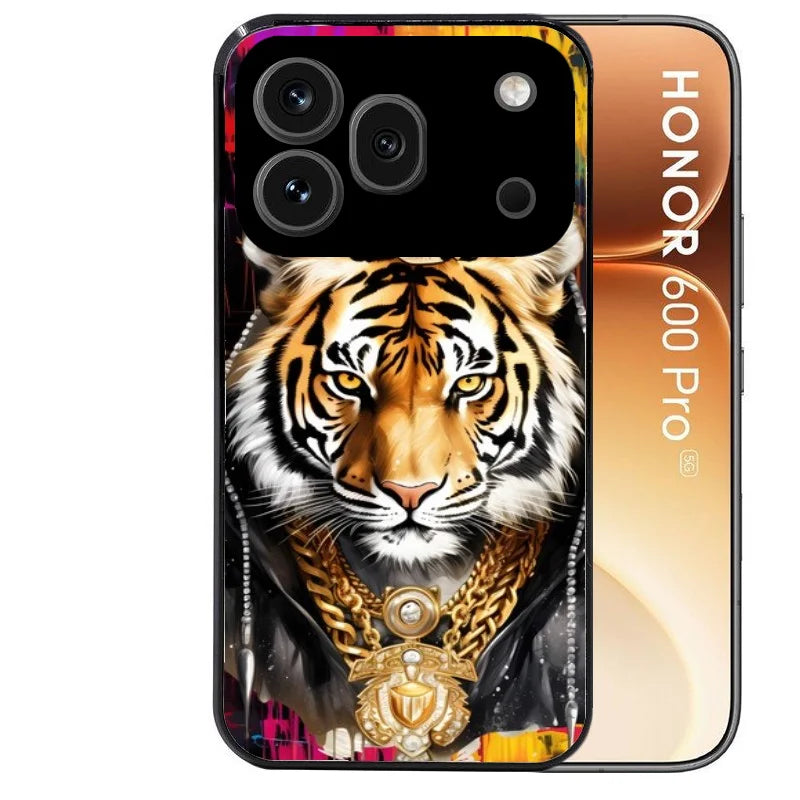 Coque noire taperso pour Honor 600 et 600 PRO avec motif tigre style hip hop protection antichoc personnalisée