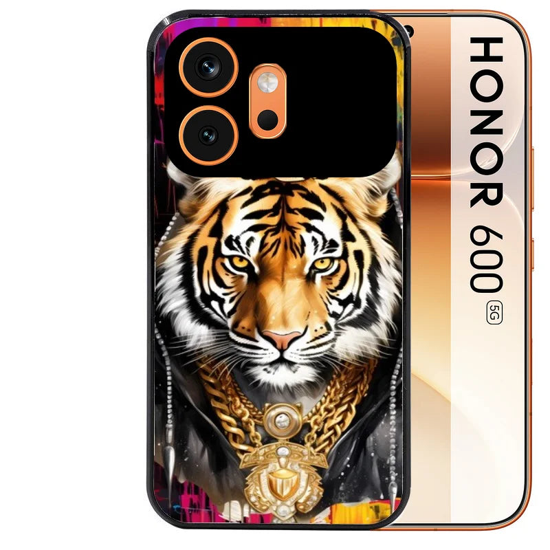 Coque noire taperso pour Honor 600 et 600 PRO avec motif tigre style hip hop protection antichoc personnalisée