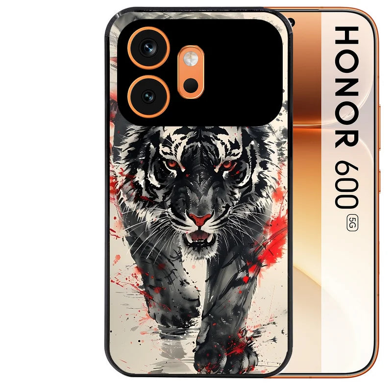 Coque noire taperso pour Honor 600 et 600 PRO avec motif tigre japan protection antichoc personnalisée