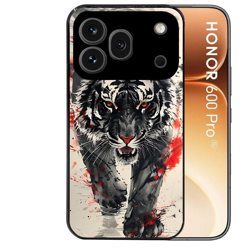Coque noire taperso pour Honor 600 et 600 PRO avec motif tigre japan protection antichoc personnalisée