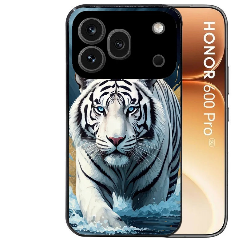 Coque noire taperso pour Honor 600 et 600 PRO avec motif tigre polaire protection antichoc personnalisée