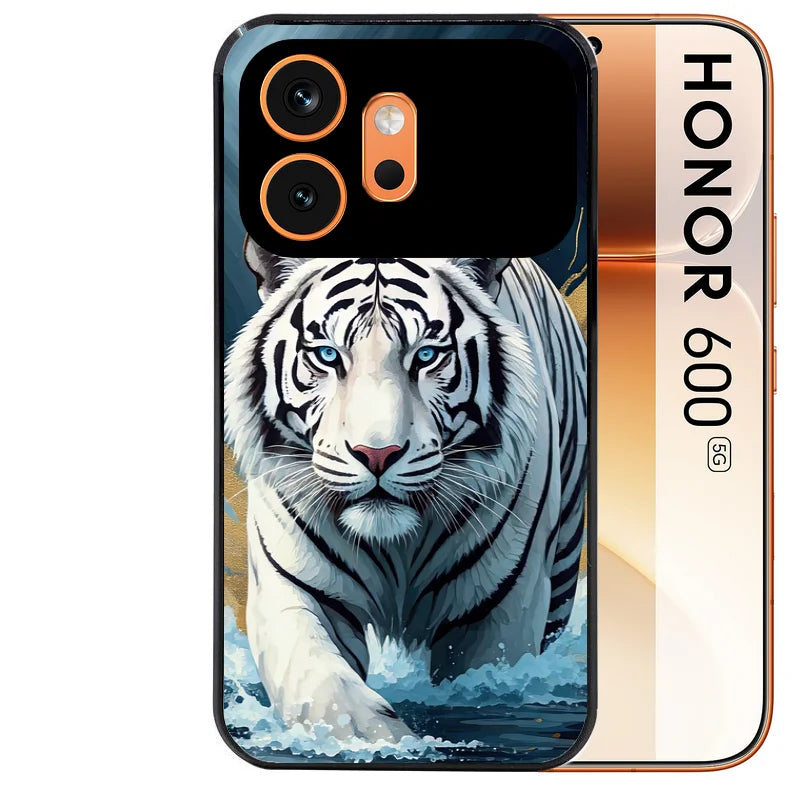 Coque noire taperso pour Honor 600 et 600 PRO avec motif tigre polaire protection antichoc personnalisée