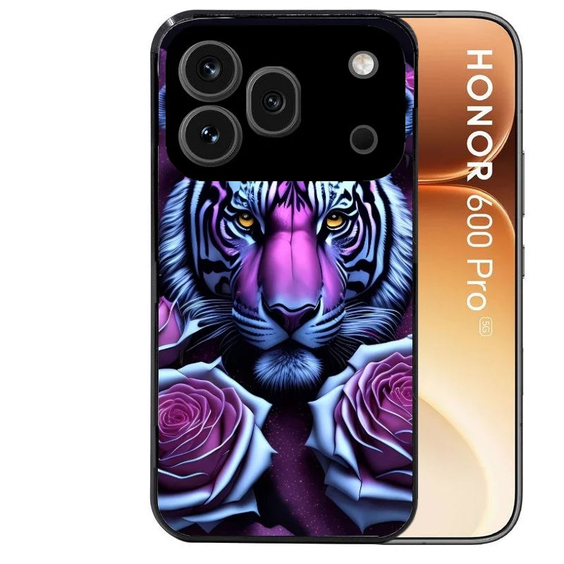 Coque noire taperso pour Honor 600 et 600 PRO avec motif tigre uv style manga protection antichoc personnalisée