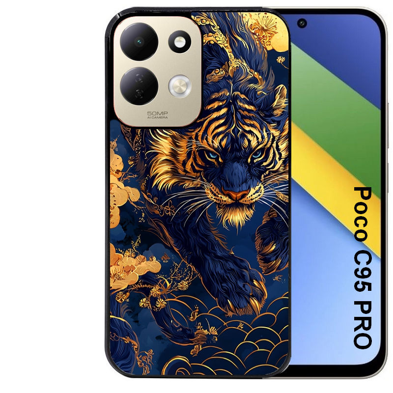 Coque pour POCO C95 PRO tigre et fleur