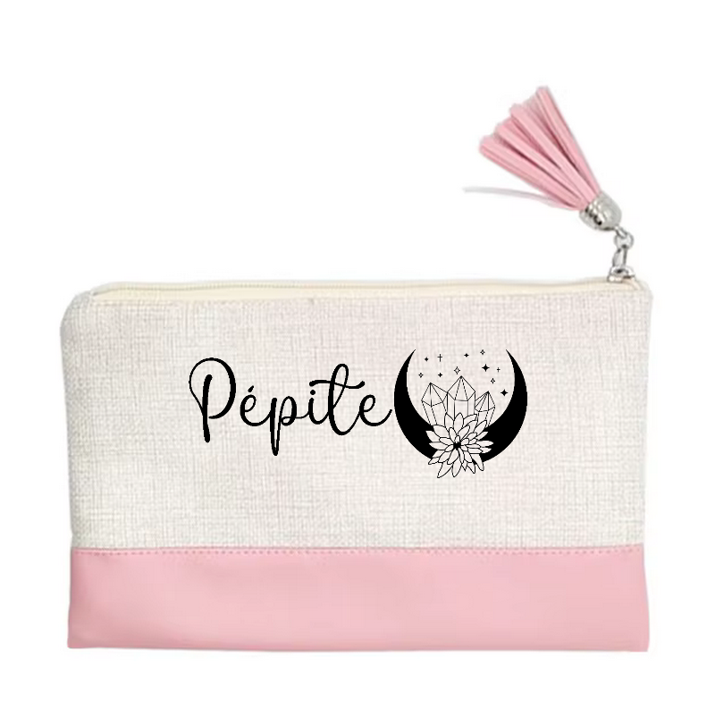 Pochette motif pepite lune en toile et simili cuir