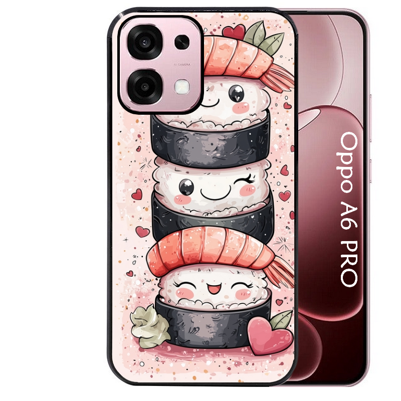 Coque noire taperso pour OPPO A6 PRO 4G et 5G avec motif sushi kawai anime protection antichoc personnalisée