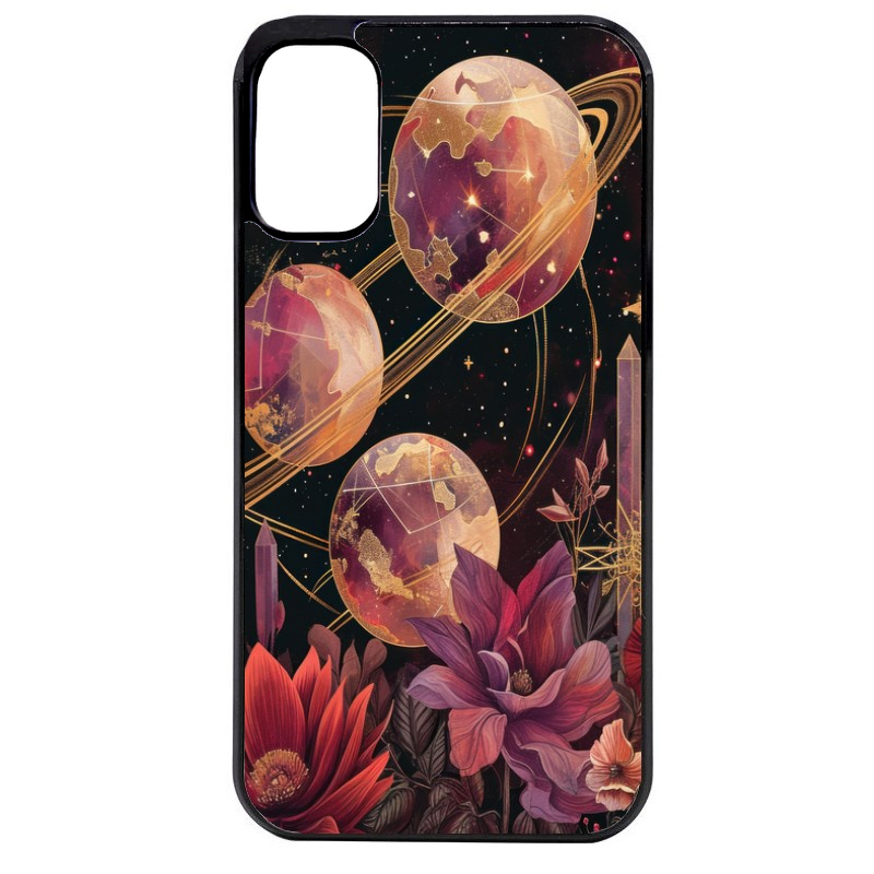 Coque noire taperso pour Moto E13 E14 E15 avec motif astro et fleurs protection antichoc personnalisée