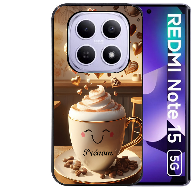 Coque noire taperso pour Redmi Note 15 et PRO PLUS 4G 5G avec motif cafe love morning personnalise protection antichoc personnalisée