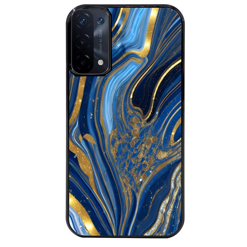 Coque noire taperso pour OPPO A54 et A74 5G avec motif marbre bleu agathe protection antichoc personnalisée