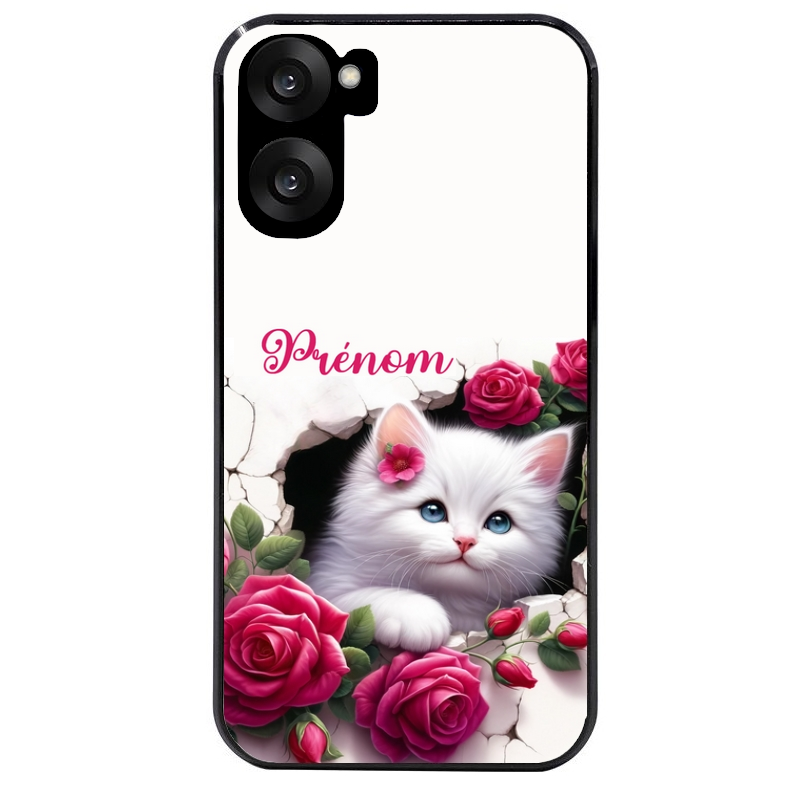 Coque noire taperso pour OnePlus Nord CE5 avec motif chat fleurs personnalisee protection antichoc personnalisée