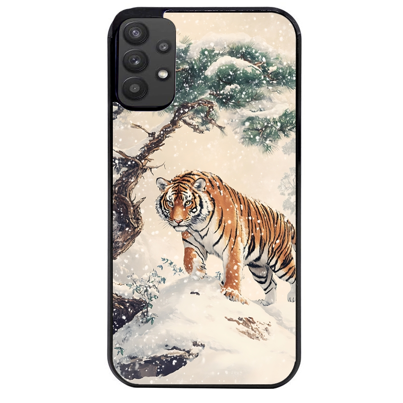 Coque noire taperso pour galaxy A22 A32 A52 A52S 4G 5G  avec motif tigre bonzai protection antichoc personnalisée