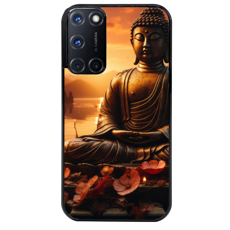 Coque noire taperso pour OPPO A72 4G avec motif bouddha et soleil protection antichoc personnalisée