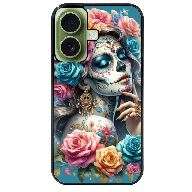 Coque noire taperso pour Iphone 17 17E AIR MAX PRO avec motif tete de mort calavera bleu protection antichoc personnalisée