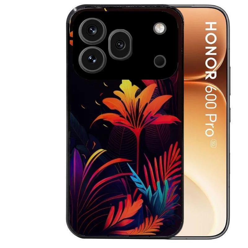 Coque noire taperso pour Honor 600 et 600 PRO avec motif tropical jaune protection antichoc personnalisée